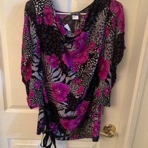 Dots Pink and Black Floral Blouse